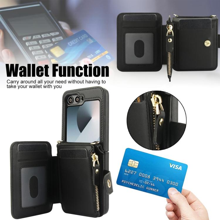 For Samsung Galaxy Z Flip6 / Flip7 FE Crossbody Rhombus Wallet Bag Folding Phone Case with Lanyard