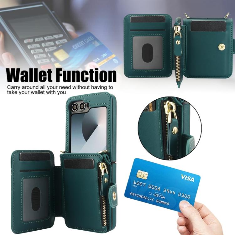 For Samsung Galaxy Z Flip6 / Flip7 FE Crossbody Rhombus Wallet Bag Folding Phone Case with Lanyard