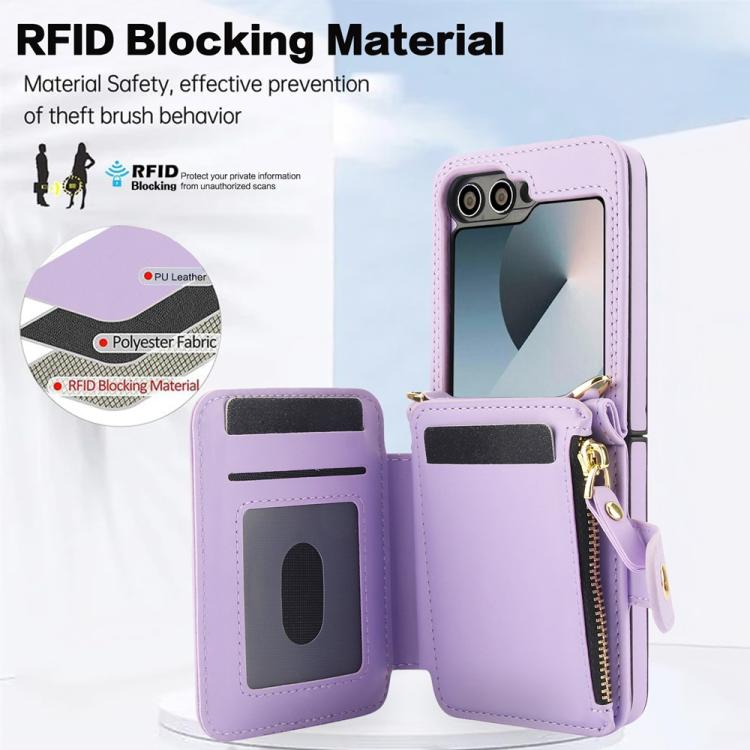 For Samsung Galaxy Z Flip6 / Flip7 FE Crossbody Rhombus Wallet Bag Folding Phone Case with Lanyard