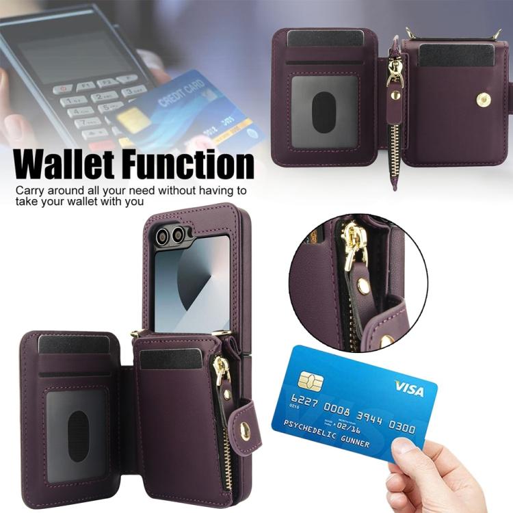For Samsung Galaxy Z Flip6 / Flip7 FE Crossbody Rhombus Wallet Bag Folding Phone Case with Lanyard