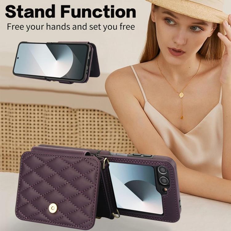 For Samsung Galaxy Z Flip6 / Flip7 FE Crossbody Rhombus Wallet Bag Folding Phone Case with Lanyard