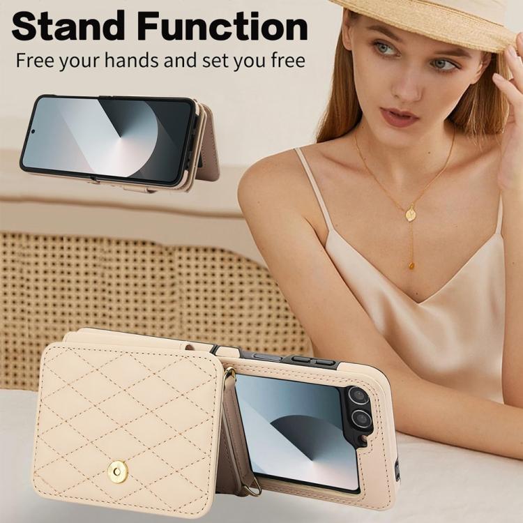 For Samsung Galaxy Z Flip6 / Flip7 FE Crossbody Rhombus Wallet Bag Folding Phone Case with Lanyard
