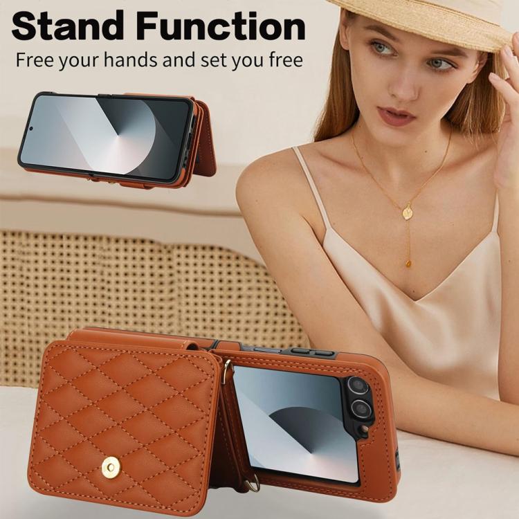 For Samsung Galaxy Z Flip6 / Flip7 FE Crossbody Rhombus Wallet Bag Folding Phone Case with Lanyard