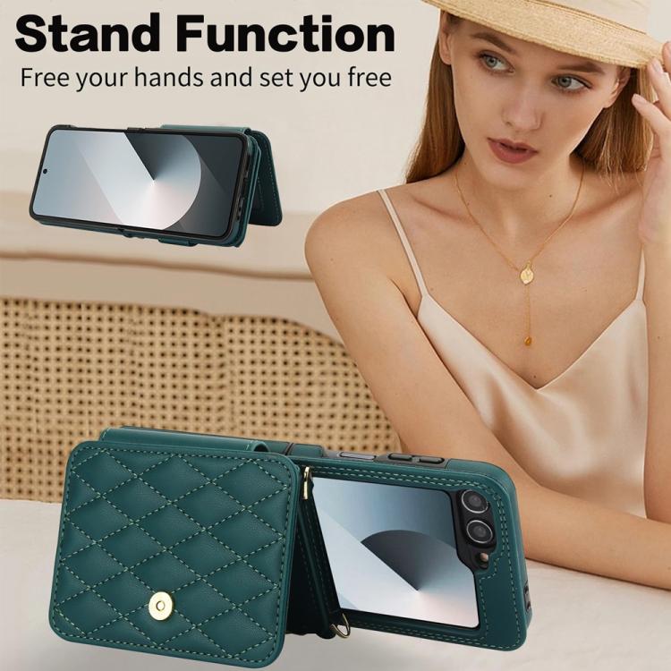 For Samsung Galaxy Z Flip5 Crossbody Rhombus Wallet Bag Folding Phone Case with Lanyard