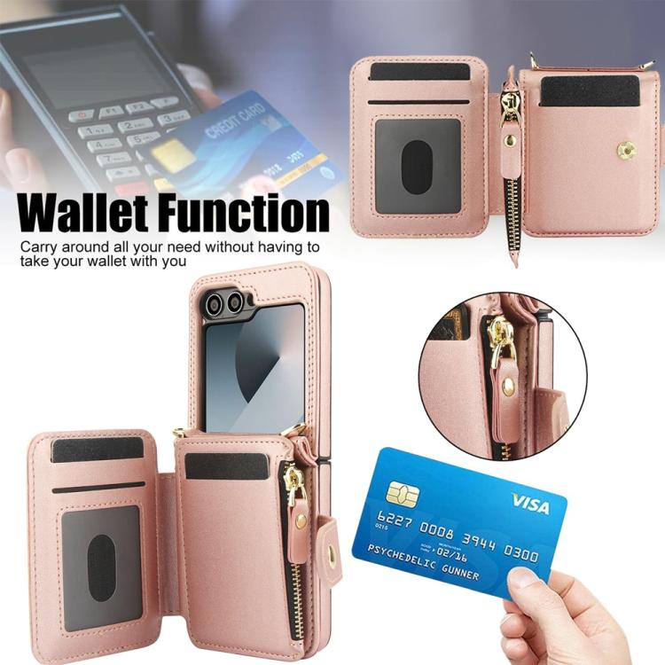 For Samsung Galaxy Z Flip5 Crossbody Rhombus Wallet Bag Folding Phone Case with Lanyard