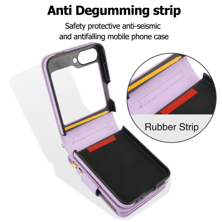 For Samsung Galaxy Z Flip5 Crossbody Rhombus Wallet Bag Folding Phone Case with Lanyard