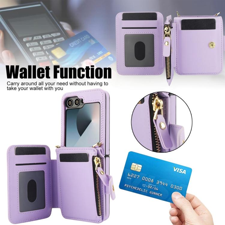 For Samsung Galaxy Z Flip5 Crossbody Rhombus Wallet Bag Folding Phone Case with Lanyard