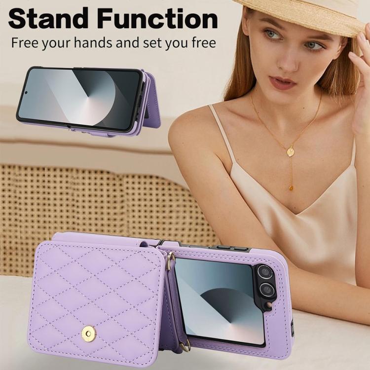 For Samsung Galaxy Z Flip5 Crossbody Rhombus Wallet Bag Folding Phone Case with Lanyard