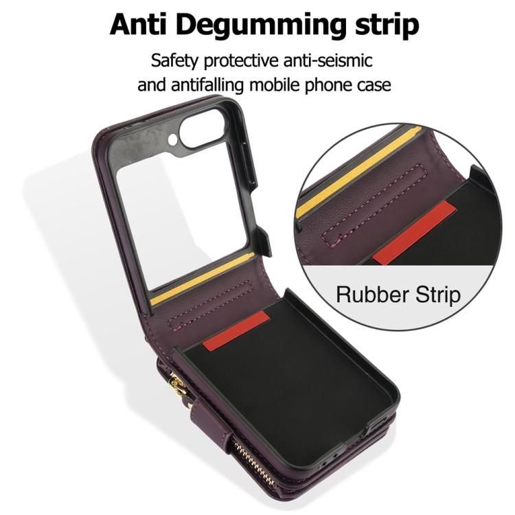 For Samsung Galaxy Z Flip5 Crossbody Rhombus Wallet Bag Folding Phone Case with Lanyard