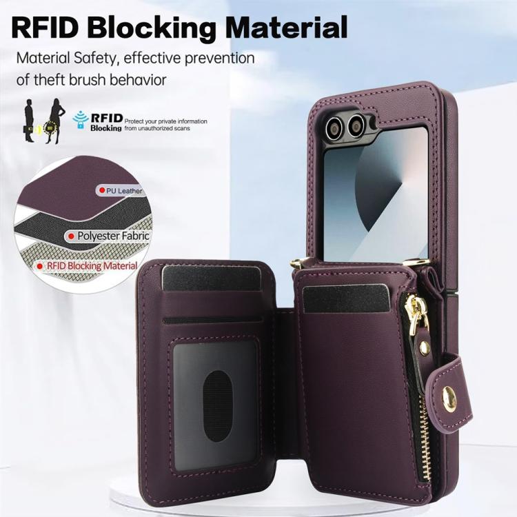 For Samsung Galaxy Z Flip5 Crossbody Rhombus Wallet Bag Folding Phone Case with Lanyard