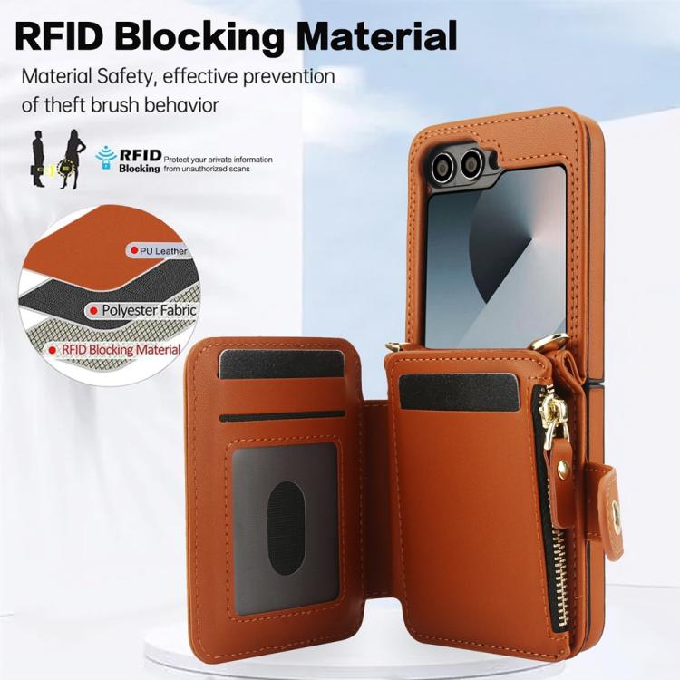 For Samsung Galaxy Z Flip5 Crossbody Rhombus Wallet Bag Folding Phone Case with Lanyard