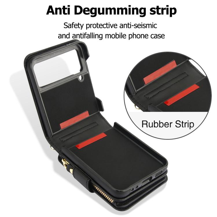For Samsung Galaxy Z Flip3 Crossbody Rhombus Wallet Bag Folding Phone Case with Lanyard