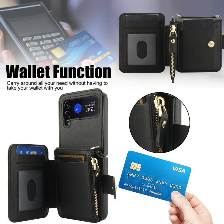 For Samsung Galaxy Z Flip3 Crossbody Rhombus Wallet Bag Folding Phone Case with Lanyard