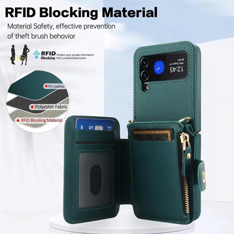 For Samsung Galaxy Z Flip3 Crossbody Rhombus Wallet Bag Folding Phone Case with Lanyard