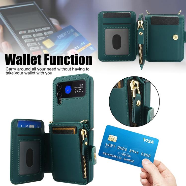 For Samsung Galaxy Z Flip3 Crossbody Rhombus Wallet Bag Folding Phone Case with Lanyard