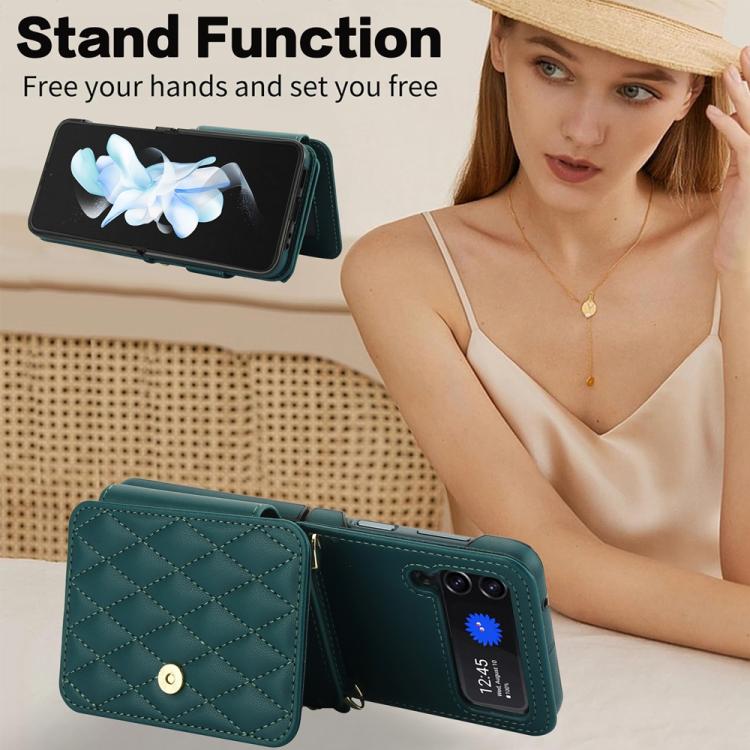 For Samsung Galaxy Z Flip3 Crossbody Rhombus Wallet Bag Folding Phone Case with Lanyard