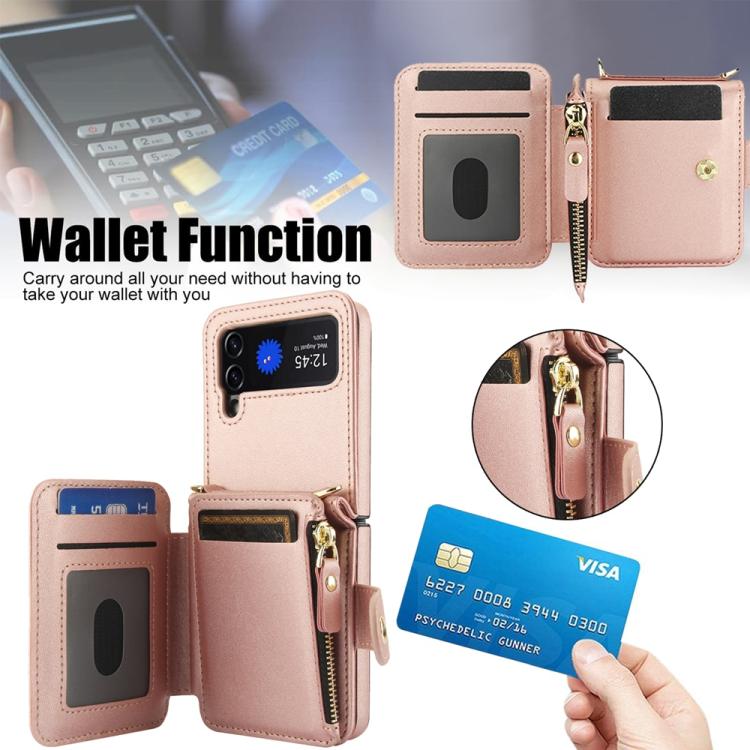 For Samsung Galaxy Z Flip3 Crossbody Rhombus Wallet Bag Folding Phone Case with Lanyard
