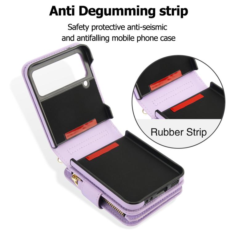For Samsung Galaxy Z Flip3 Crossbody Rhombus Wallet Bag Folding Phone Case with Lanyard
