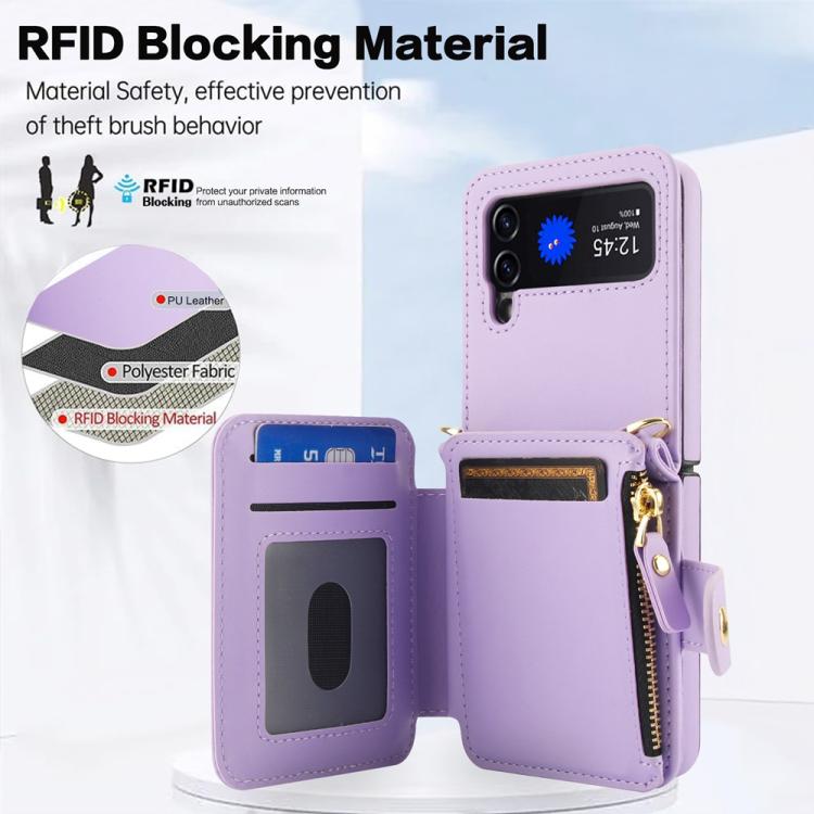 For Samsung Galaxy Z Flip3 Crossbody Rhombus Wallet Bag Folding Phone Case with Lanyard