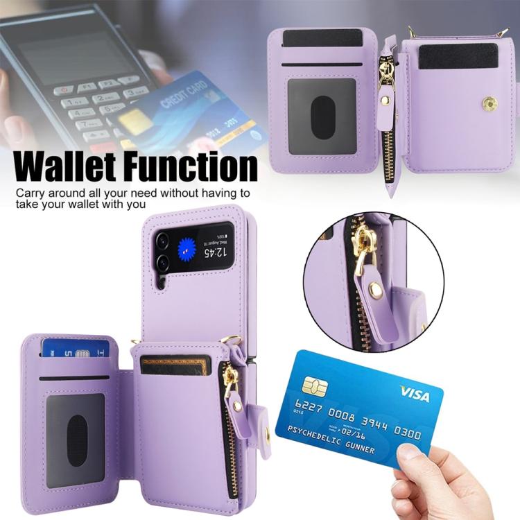 For Samsung Galaxy Z Flip3 Crossbody Rhombus Wallet Bag Folding Phone Case with Lanyard