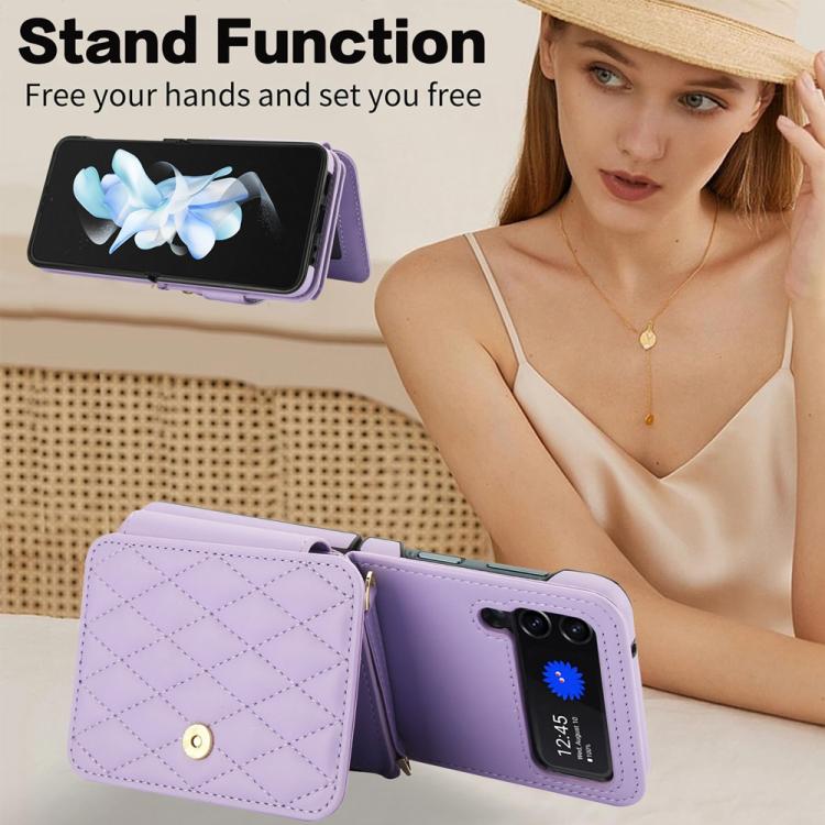 For Samsung Galaxy Z Flip3 Crossbody Rhombus Wallet Bag Folding Phone Case with Lanyard