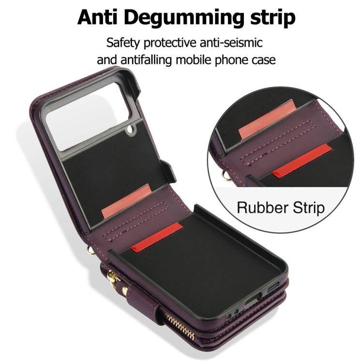 For Samsung Galaxy Z Flip3 Crossbody Rhombus Wallet Bag Folding Phone Case with Lanyard