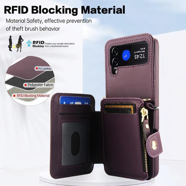 For Samsung Galaxy Z Flip3 Crossbody Rhombus Wallet Bag Folding Phone Case with Lanyard