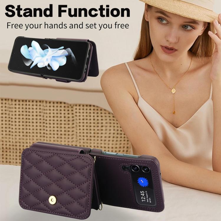 For Samsung Galaxy Z Flip3 Crossbody Rhombus Wallet Bag Folding Phone Case with Lanyard