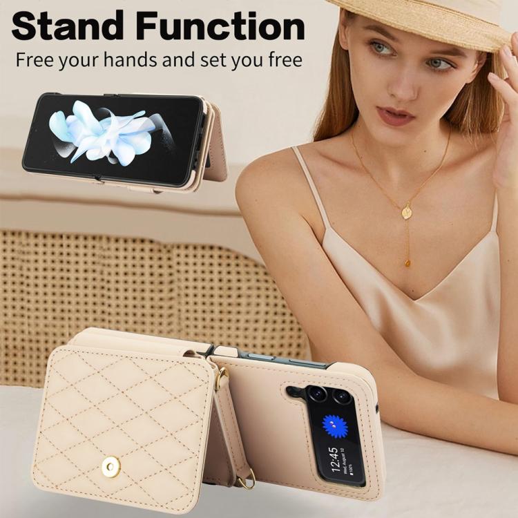 For Samsung Galaxy Z Flip3 Crossbody Rhombus Wallet Bag Folding Phone Case with Lanyard