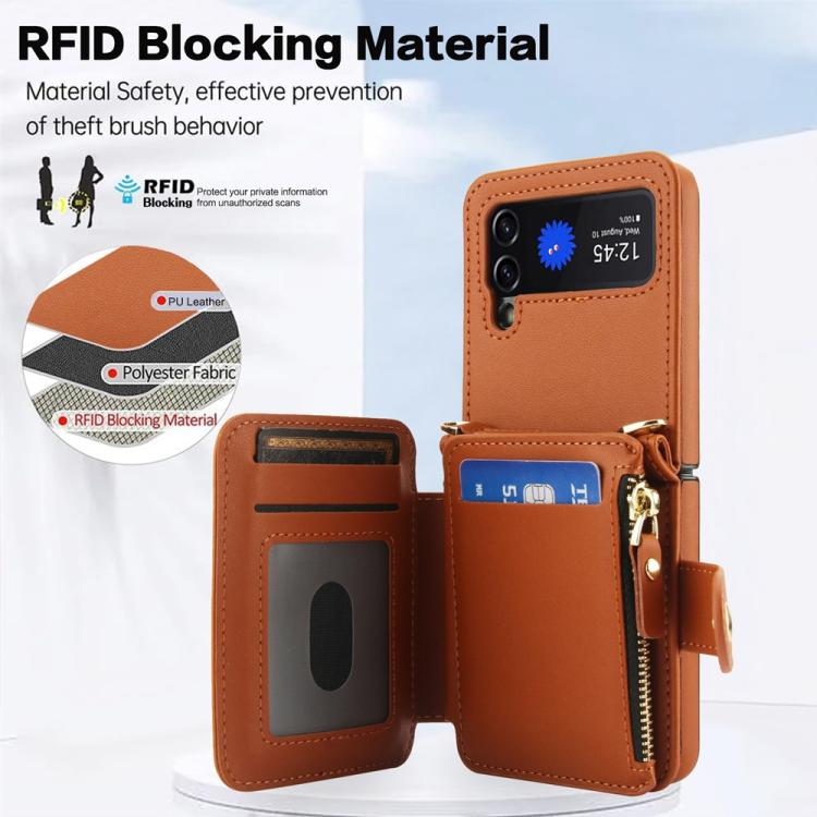 For Samsung Galaxy Z Flip3 Crossbody Rhombus Wallet Bag Folding Phone Case with Lanyard