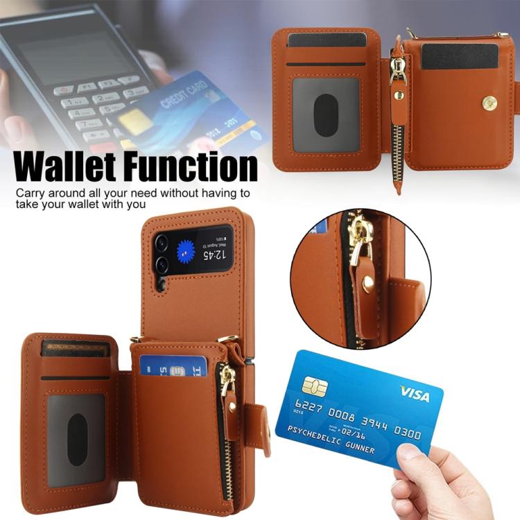 For Samsung Galaxy Z Flip3 Crossbody Rhombus Wallet Bag Folding Phone Case with Lanyard
