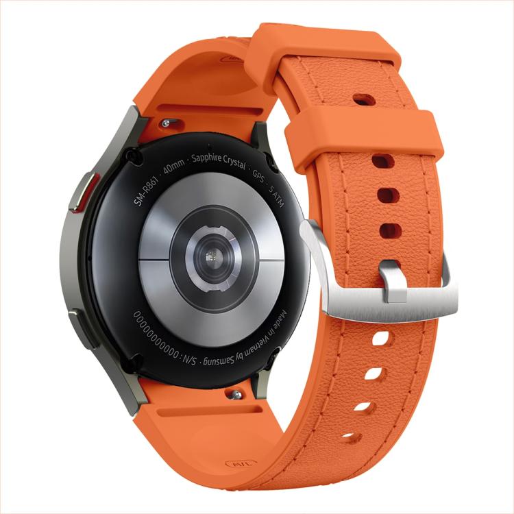 For Samsung Galaxy Watch 7 / 6 / 5 / 4 Silver Pin Buckle Leather Silicone Watch Band