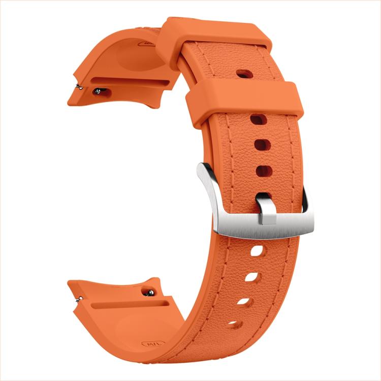 For Samsung Galaxy Watch 7 / 6 / 5 / 4 Silver Pin Buckle Leather Silicone Watch Band