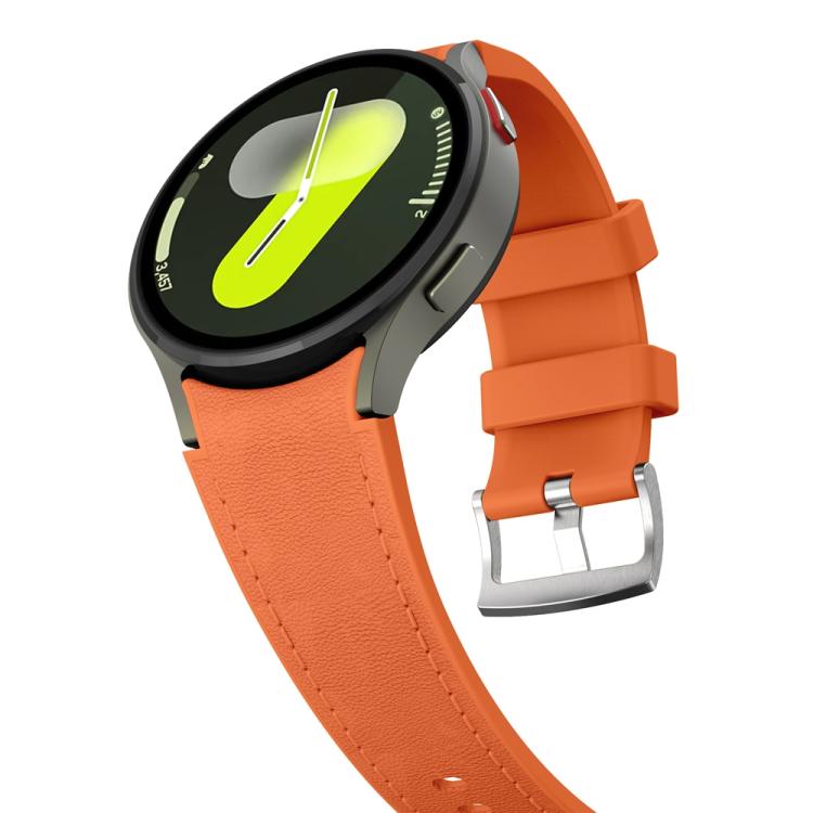 For Samsung Galaxy Watch 7 / 6 / 5 / 4 Silver Pin Buckle Leather Silicone Watch Band