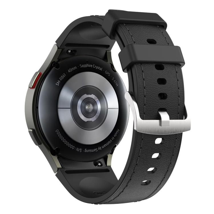For Samsung Galaxy Watch 7 / 6 / 5 / 4 Silver Pin Buckle Leather Silicone Watch Band