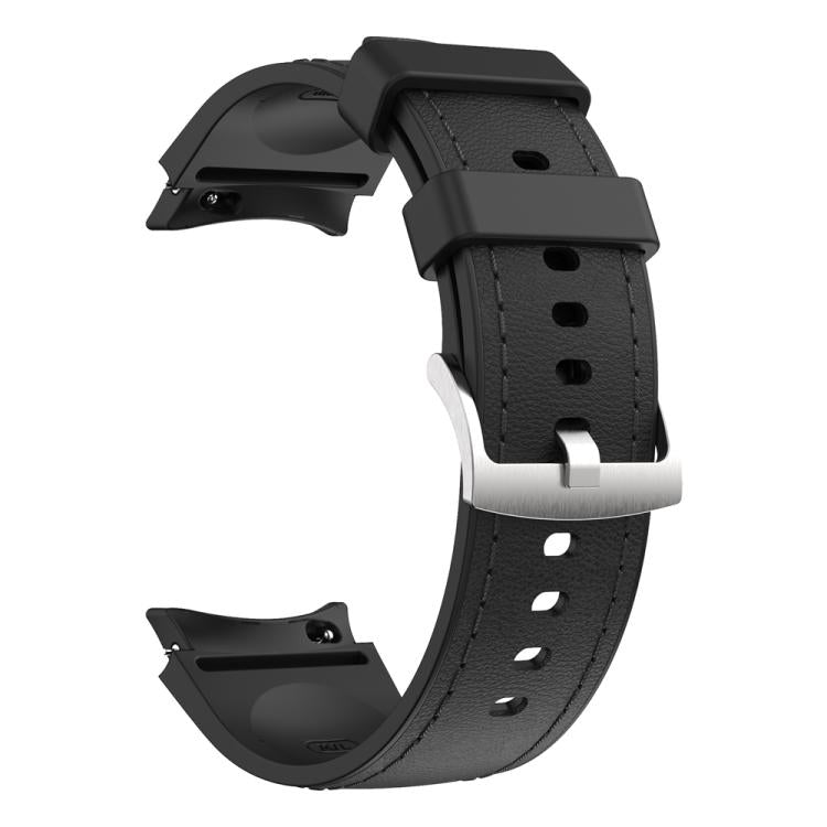 For Samsung Galaxy Watch 7 / 6 / 5 / 4 Silver Pin Buckle Leather Silicone Watch Band