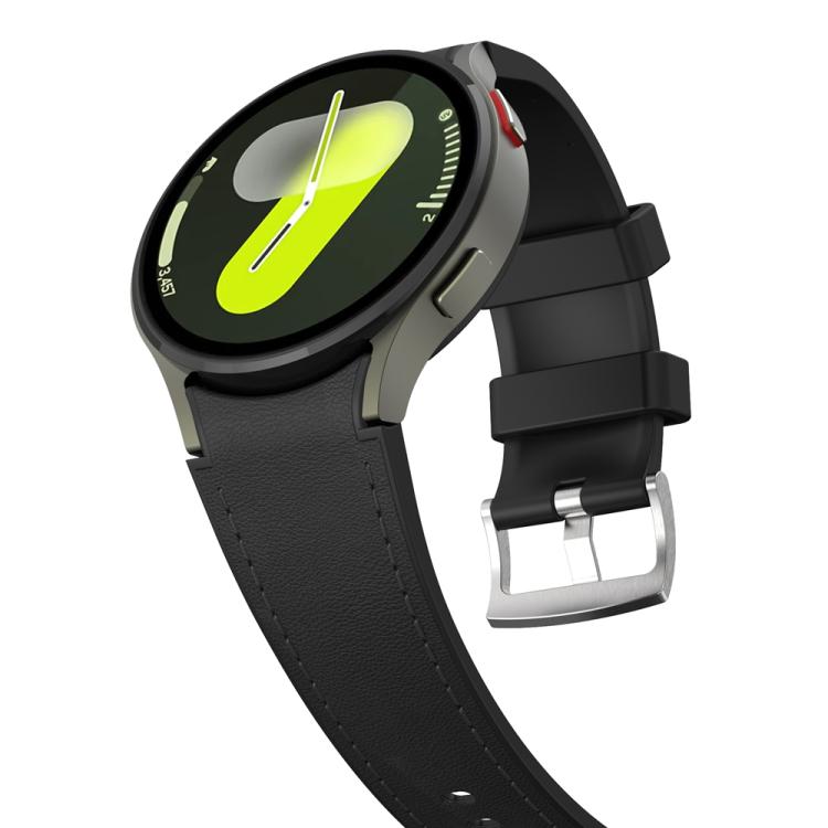 For Samsung Galaxy Watch 7 / 6 / 5 / 4 Silver Pin Buckle Leather Silicone Watch Band