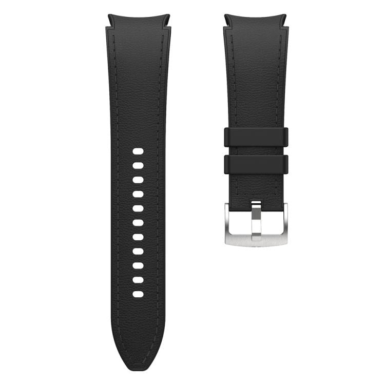 For Samsung Galaxy Watch 7 / 6 / 5 / 4 Silver Pin Buckle Leather Silicone Watch Band