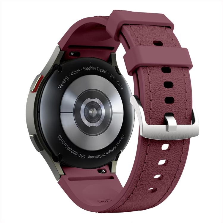 For Samsung Galaxy Watch 7 / 6 / 5 / 4 Silver Pin Buckle Leather Silicone Watch Band
