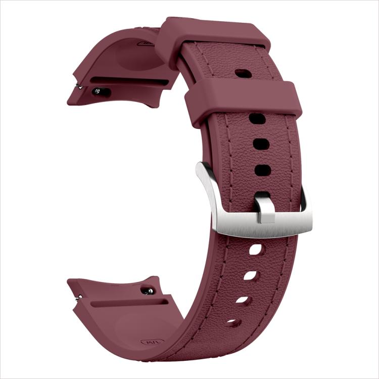 For Samsung Galaxy Watch 7 / 6 / 5 / 4 Silver Pin Buckle Leather Silicone Watch Band