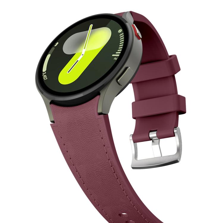 For Samsung Galaxy Watch 7 / 6 / 5 / 4 Silver Pin Buckle Leather Silicone Watch Band