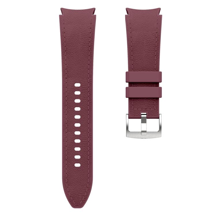 For Samsung Galaxy Watch 7 / 6 / 5 / 4 Silver Pin Buckle Leather Silicone Watch Band