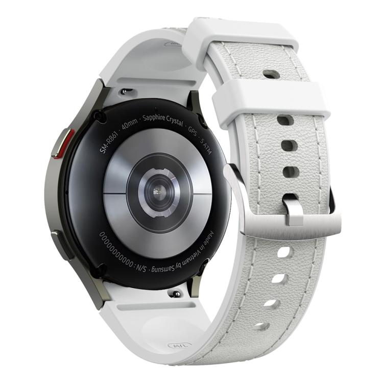 For Samsung Galaxy Watch 7 / 6 / 5 / 4 Silver Pin Buckle Leather Silicone Watch Band