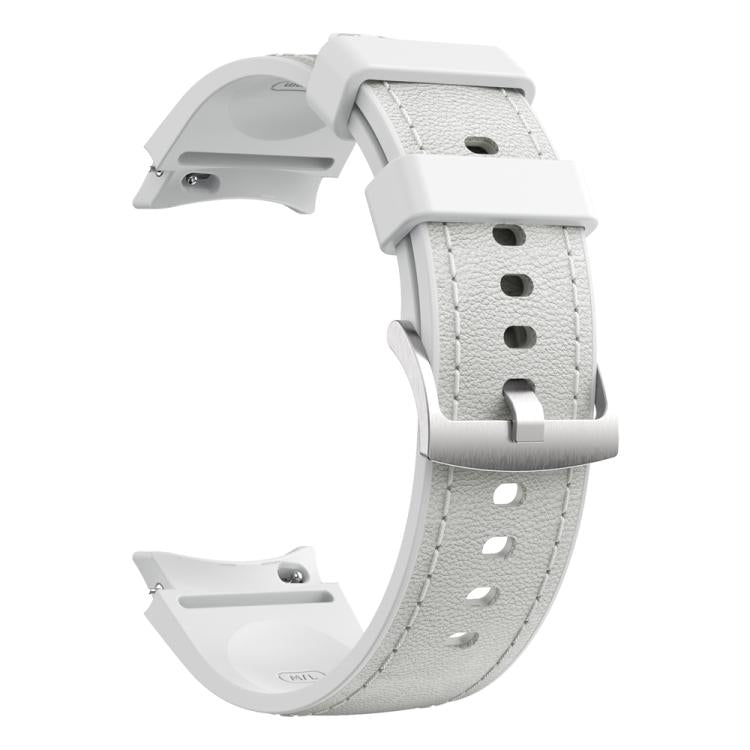 For Samsung Galaxy Watch 7 / 6 / 5 / 4 Silver Pin Buckle Leather Silicone Watch Band