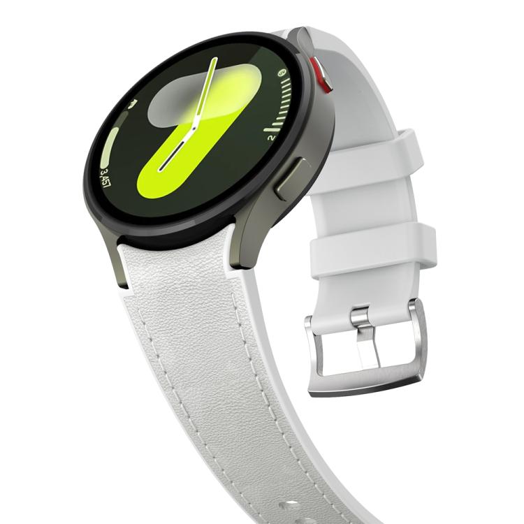 For Samsung Galaxy Watch 7 / 6 / 5 / 4 Silver Pin Buckle Leather Silicone Watch Band