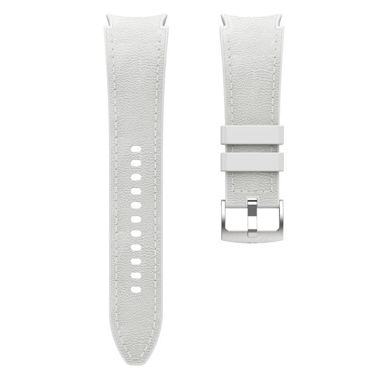 For Samsung Galaxy Watch 7 / 6 / 5 / 4 Silver Pin Buckle Leather Silicone Watch Band