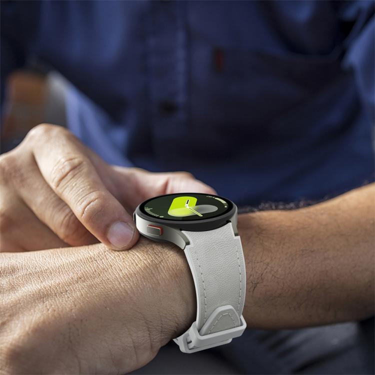 For Samsung Galaxy Watch 7 / 6 / 5 / 4 Silver Pin Buckle Leather Silicone Watch Band