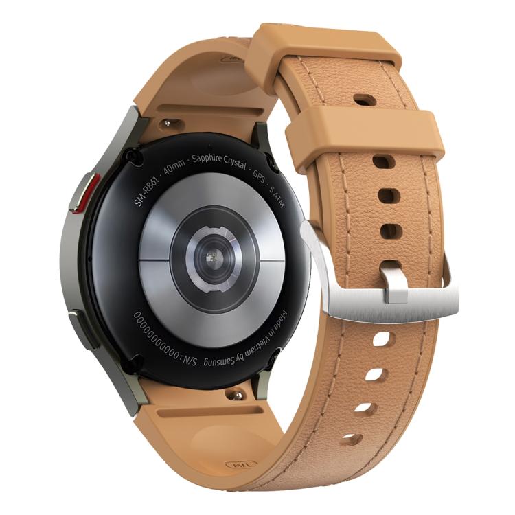 For Samsung Galaxy Watch 7 / 6 / 5 / 4 Silver Pin Buckle Leather Silicone Watch Band