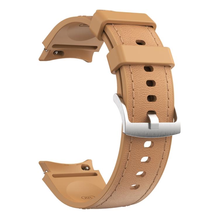 For Samsung Galaxy Watch 7 / 6 / 5 / 4 Silver Pin Buckle Leather Silicone Watch Band