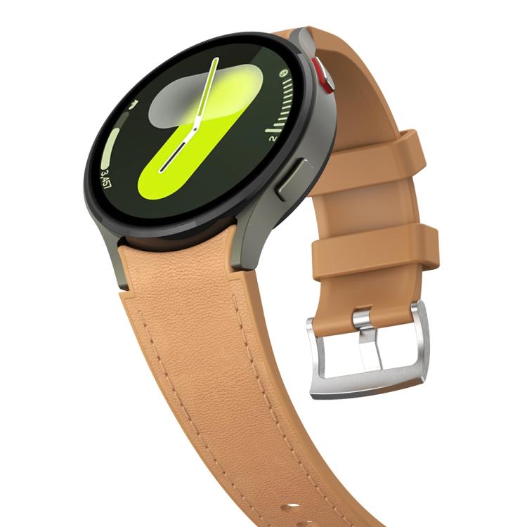 For Samsung Galaxy Watch 7 / 6 / 5 / 4 Silver Pin Buckle Leather Silicone Watch Band
